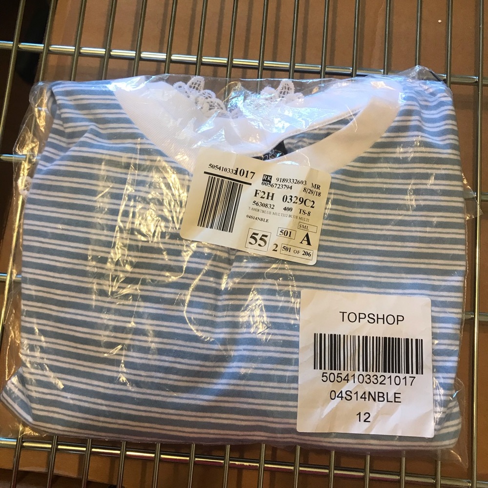 TOPSHOP Stripe Lace Hem Crop Shirt - Picture 8 of 8